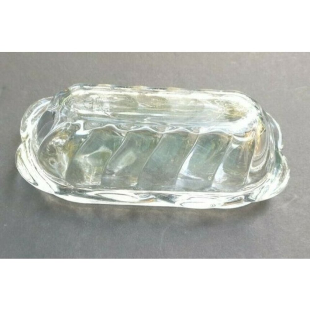 Anchor Hocking Butter Dish Clear Glass Scalloped Edge